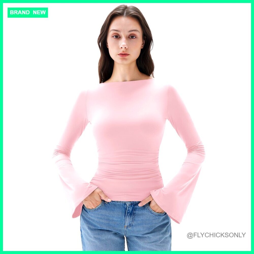 Fitted Bell Sleeve T-Shirt, Double Lined, 4-Way Stretch, Slim Fit
